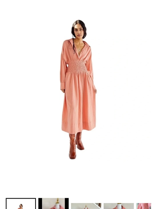Free People Dresses & Skirts - Free People Coral Smocked-Waist Midi Shirt Dress
